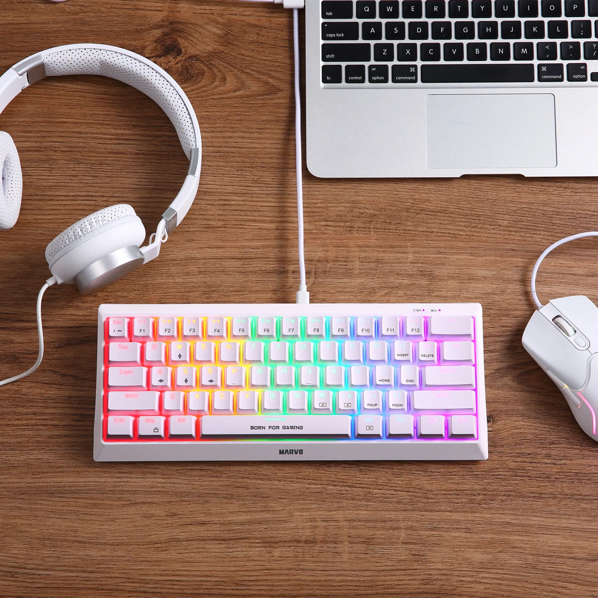 Marvo геймърска клавиатура Gaming Mechanical keyboard 61 keys TKL Hecate 61R WH - KG962G White - RED switches, RGB (English US) - image 5