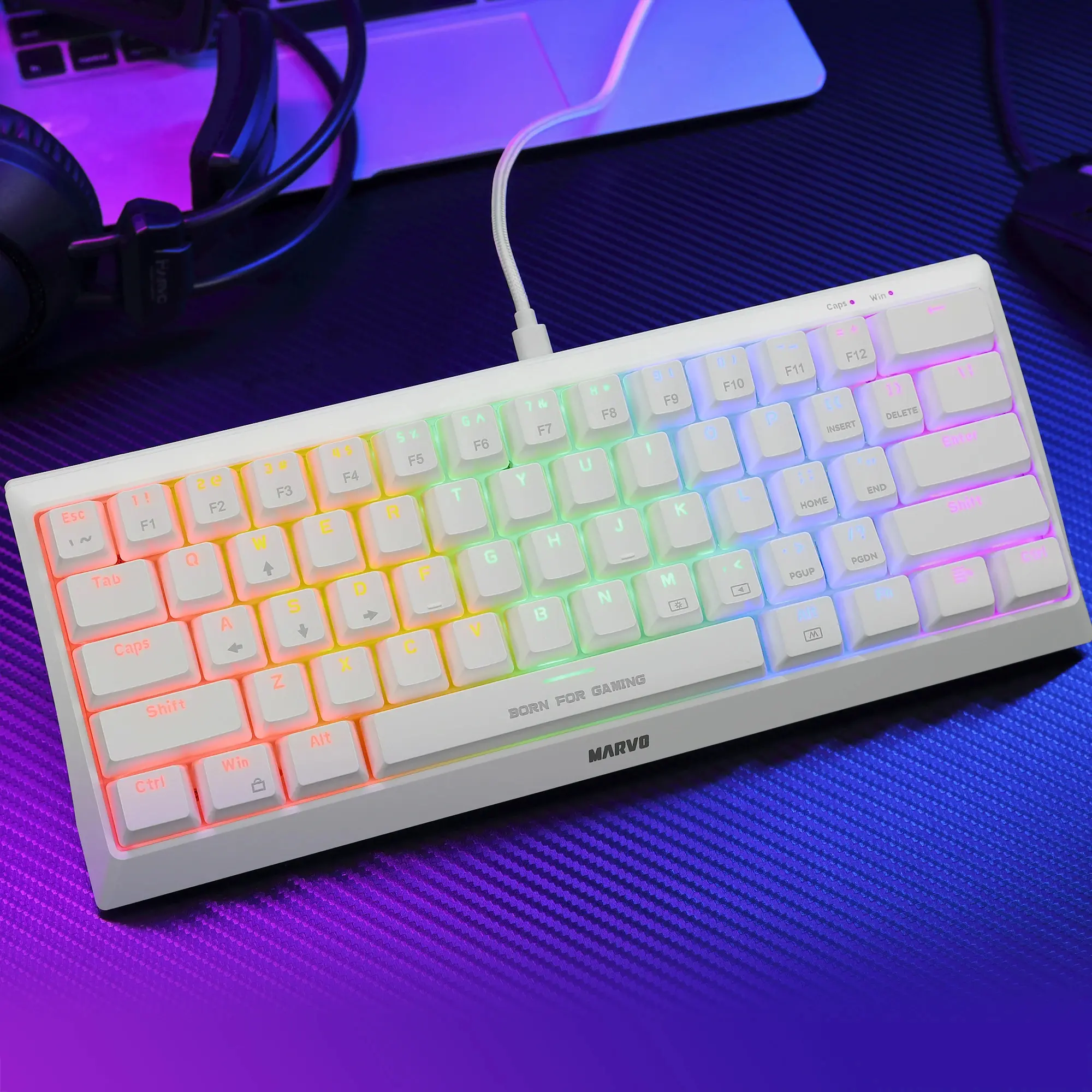 Marvo геймърска клавиатура Gaming Mechanical keyboard 61 keys TKL Hecate 61R WH - KG962G White - RED switches, RGB (English US) - image 6