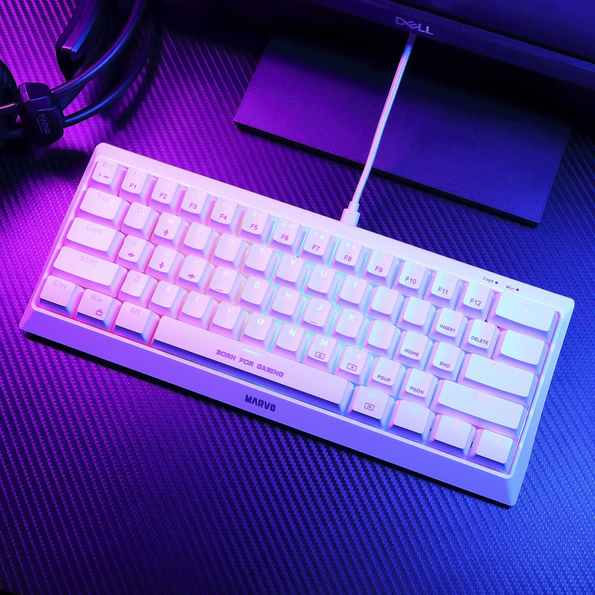 Marvo геймърска клавиатура Gaming Mechanical keyboard 61 keys TKL Hecate 61R WH - KG962G White - RED switches, RGB (English US) - image 7