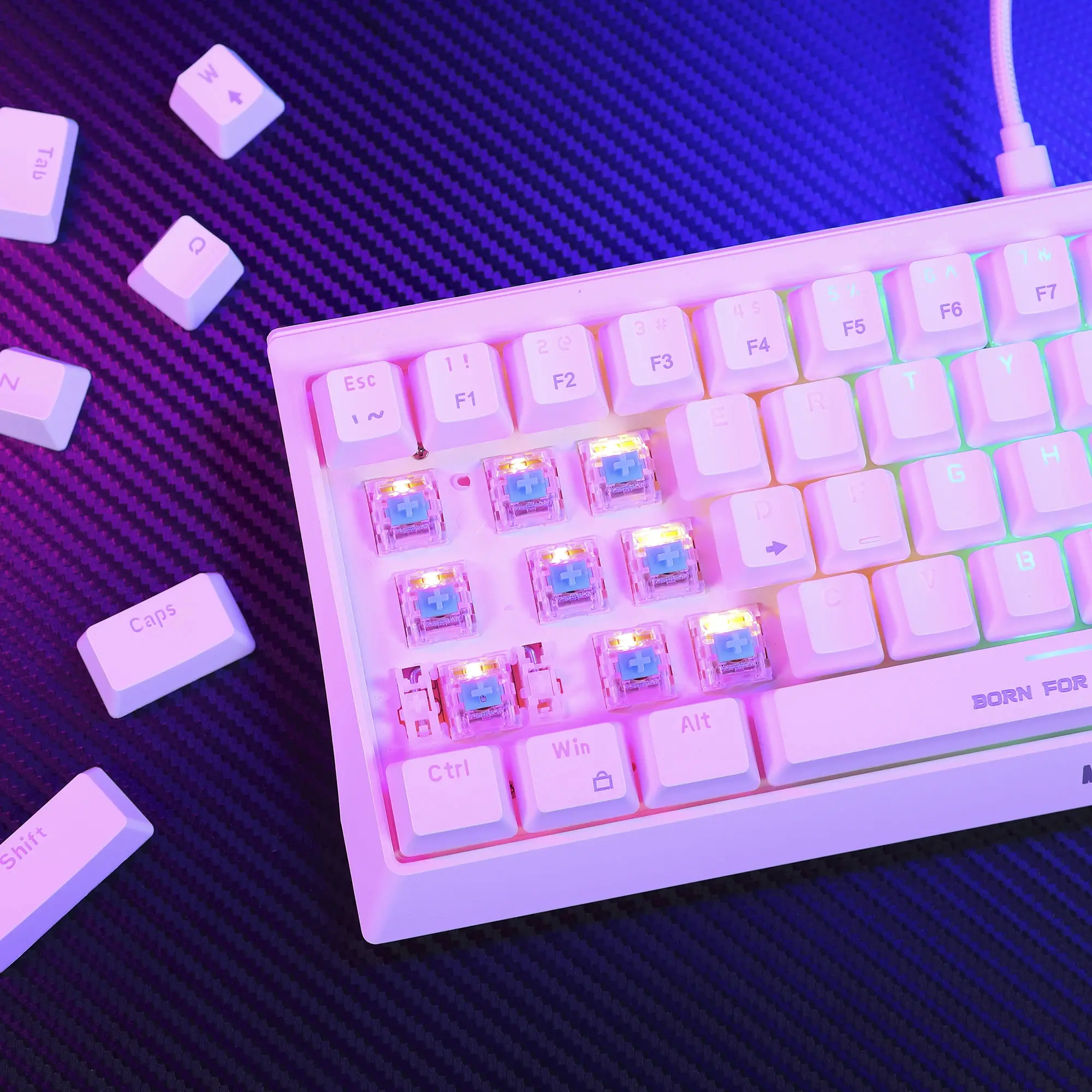 Marvo геймърска клавиатура Gaming Mechanical keyboard 61 keys TKL Hecate 61R WH - KG962G White - RED switches, RGB (English US) - image 9