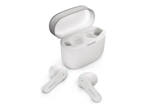 PHILIPS слушалки TWS тапи бели до 28 часа време за възпроизвеждане