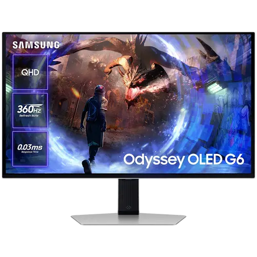 Monitor LED Samsung LS27DG602SUXEN G60SD, 27" QHD FLAT 16:9 (2560x1440) QD-OLED IPS 360Hz, 250 cd/㎡, 1000:1, 0.03ms, 178/178, 1xDP 1xHDMI, 2xUSB 3.0, Tilt/Pivot/Swivel/HeightAdj (120mm), VESA 100x100, 2Y