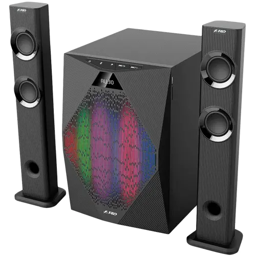 FENDA F&D T-300X 2.1 TV Speakers, 70W RMS (17.5Wx2+35W), 2x2.25'' Satellites (soundbar design) + 8'' Subwoofer, BT 4.0/AUX/USB/FM/Multi-color LED/LED Display/Remote control/Wooden/Black - image 1
