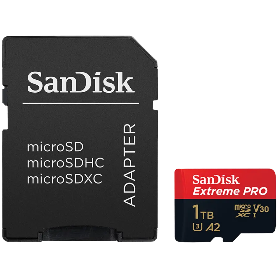 SANDISK Extreme PRO microSDXC 1TB + SD Adapter + 2 years RescuePRO Deluxe up to 200MB/s & 140MB/s Read/Write speeds A2 C10 V30 UHS-I U3