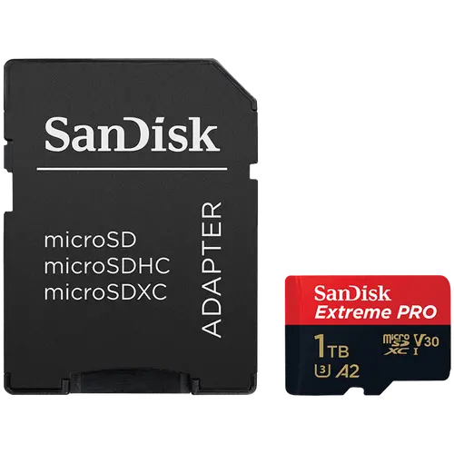SANDISK Extreme PRO microSDXC 1TB + SD Adapter + 2 years RescuePRO Deluxe up to 200MB/s & 140MB/s Read/Write speeds A2 C10 V30 UHS-I U3