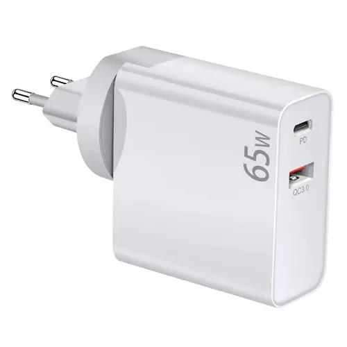 Makki Универсално зарядно за стена Charger Wall GaN - USB Type-C/A 65W White - MAKKI-GN65W1A1C