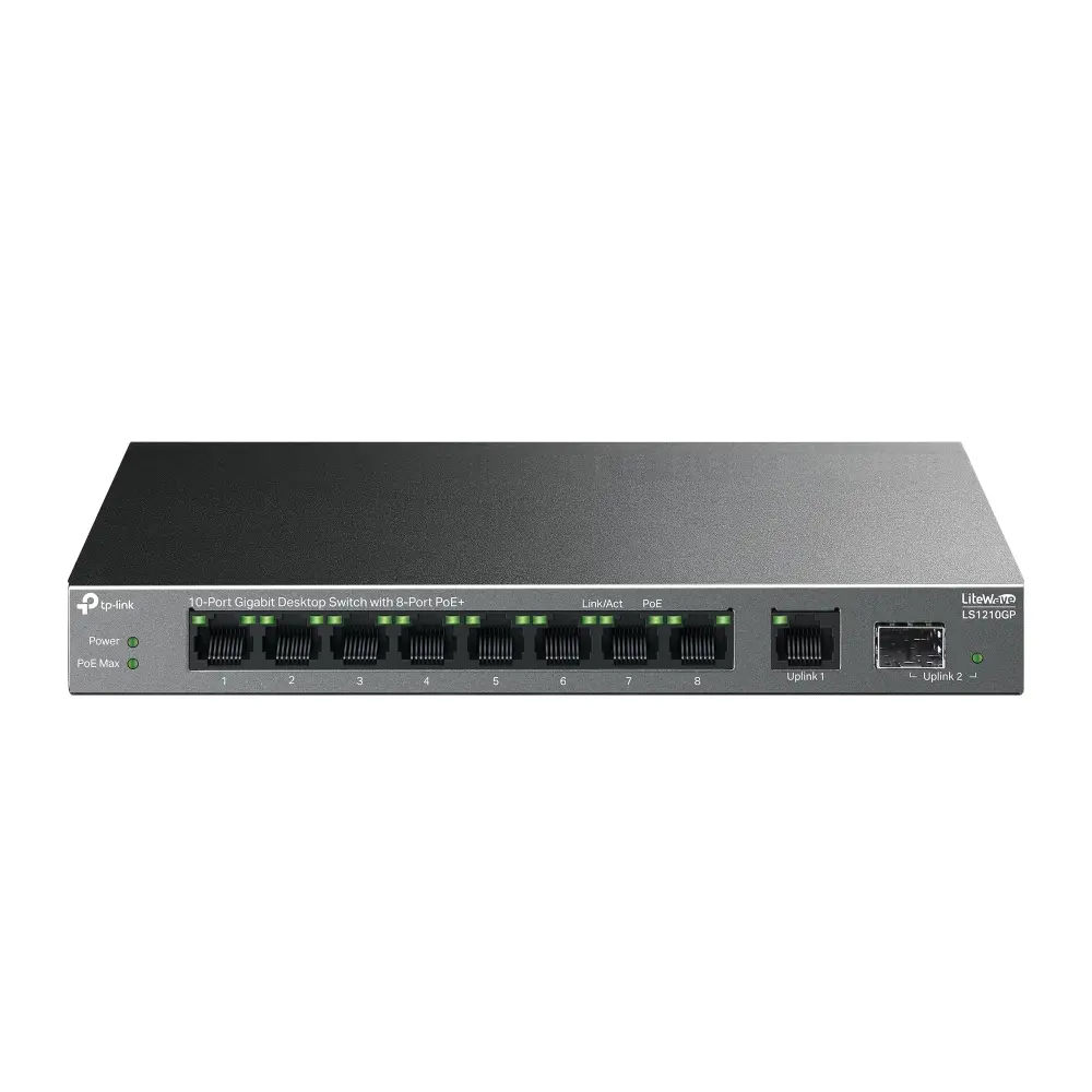 Комутатор TP-Link LS1210GP, 8x1Gb PoE+, 1x1Gb, 1GbxSFP