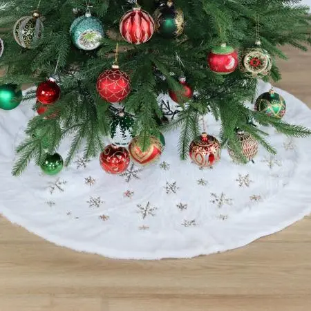 Fustă pentru brad cu fulgi de zăpadă aurii -100 cm - 1