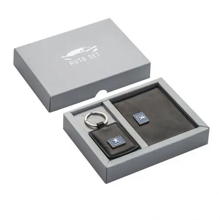 Сет от ключодържател и калъф за документи  SILVER FLAME с лого Peugeot