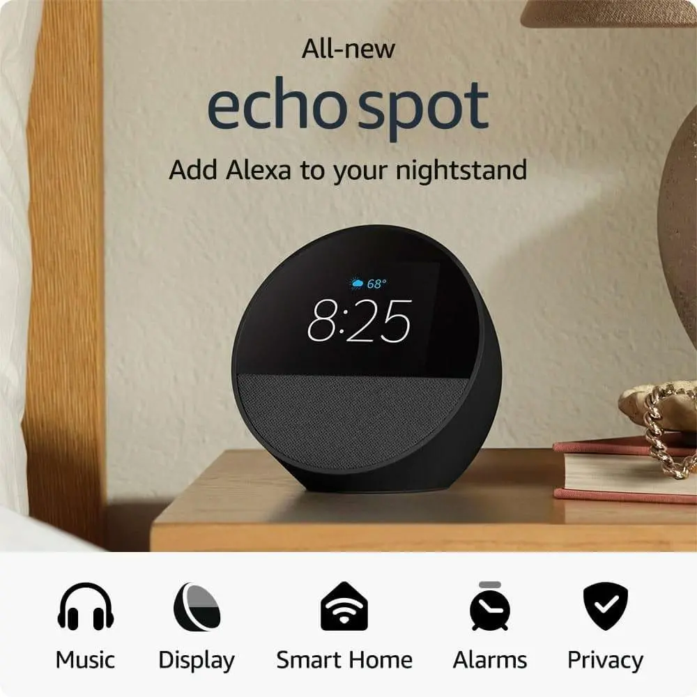 Смарт часовник Amazon Echo Spot 2024, Alexa асистент, Черен - image 3