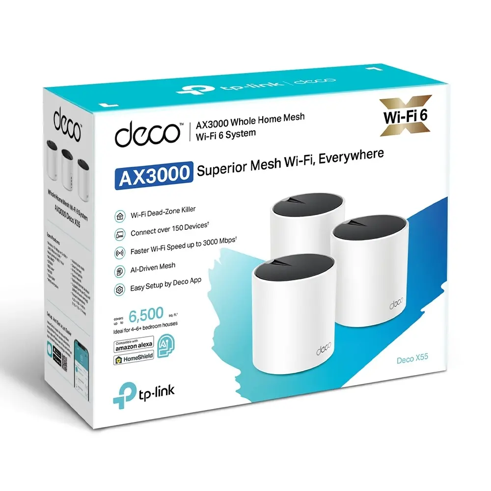 Безжичен рутер TP-LINK Deco X55(3-pack), AX3000 Двубандов, 2.4-5 GHz, Wi-Fi 6 - image 5