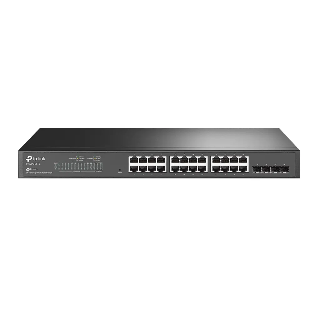 Комутатор TP-LINK T1600G-28TS, 24x Gigabit порта + 4 SFP слота, L2+, VLAN, IPv6