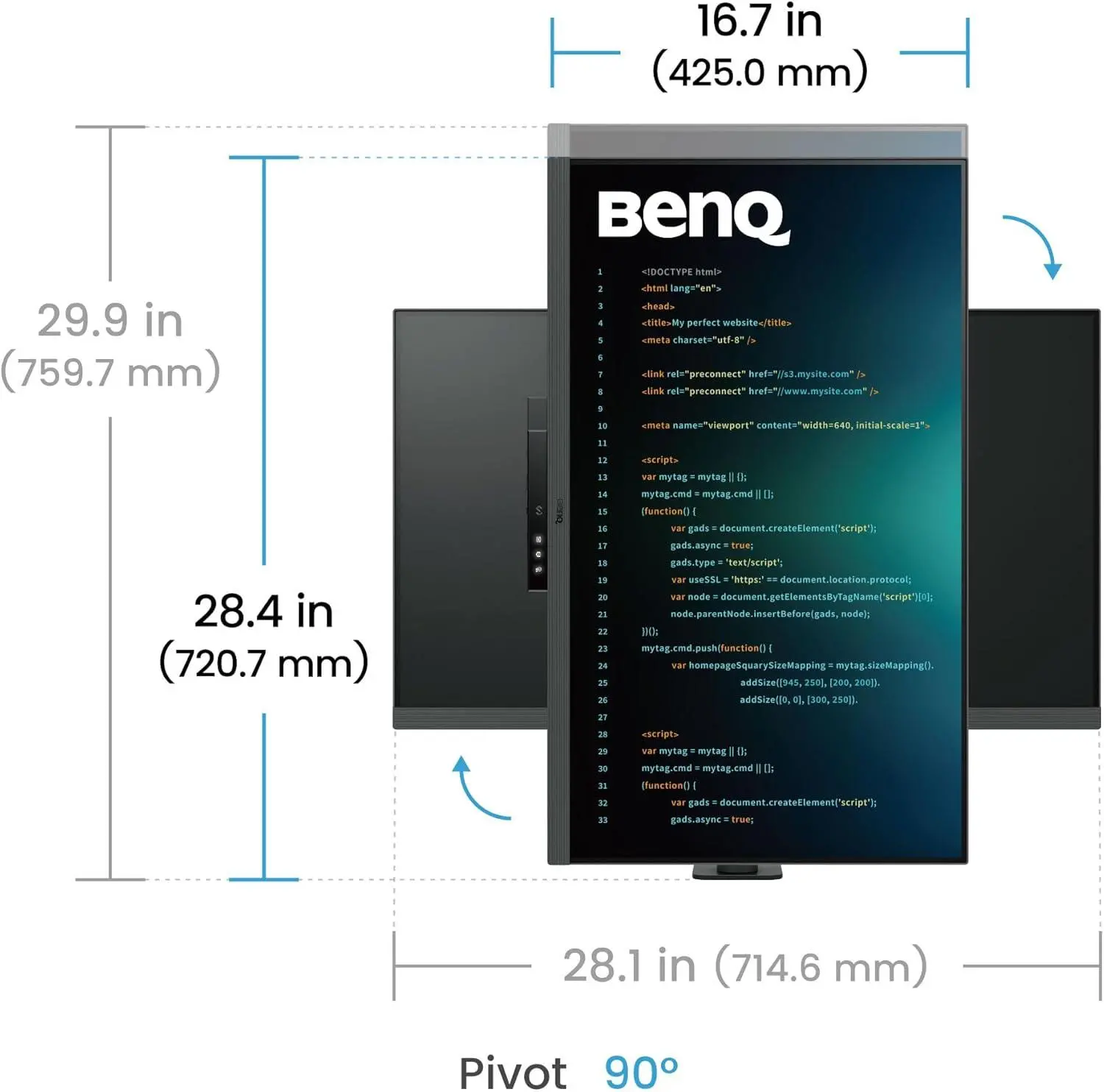 Монитор, BenQ RD320UA 32" IPS, 3:2, 3840x2160, 95% P3 wide color, HDR 400, 1.07 billions color, HDMI2.0, DP1.4 x1, USB-C 90W x1, built-in speakers 2Wx2, Ergo Stand - image 4