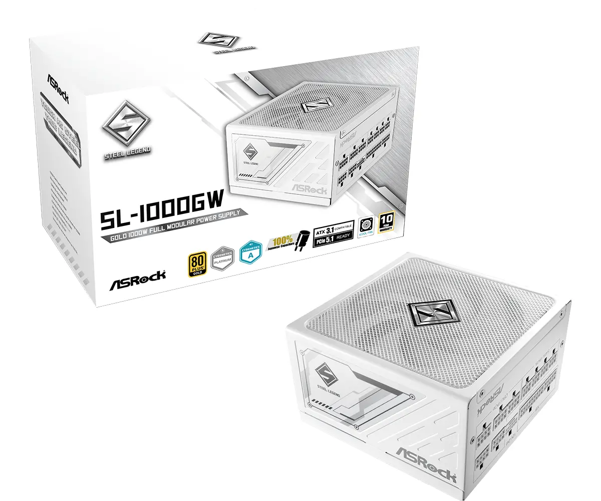 Asrock SL-1000GW, 1000W, 80 Plus GOLD, Fully Modular PSU, Japanese Capacitors, 2x EPS 12V CPU(4+4pin), 1x PCIe5.1 (12+4pin), 3x PCIe (6+2pin), 3x 4-pin connectors, 9x SATA, OCP, SCP, OVP, UVP, OTP, OPP protections, 135 mm Axial Fan, ATX 3.1, White - image 5