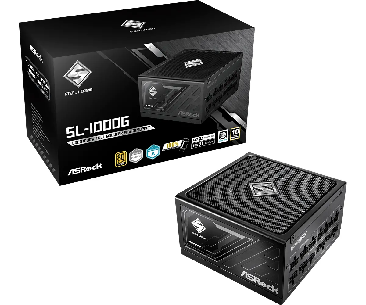 Asrock SL-1000G, 1000W, 80 Plus GOLD, Fully Modular PSU, Japanese Capacitors, 2x EPS 12V CPU(4+4pin), 1x PCIe5.1 (12+4pin), 3x PCIe (6+2pin), 3x 4-pin connectors, 9x SATA, OCP, SCP, OVP, UVP, OTP, OPP protections, 135 mm Axial Fan, ATX 3.1 - image 5