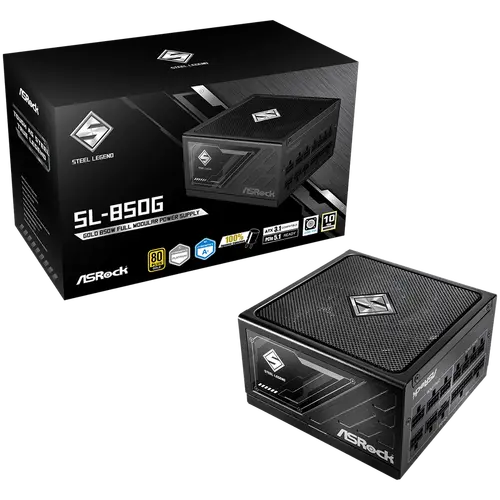 Asrock SL-850G, 850W, 80 Plus GOLD, Fully Modular PSU, Japanese Capacitors, 2x EPS 12V CPU(4+4pin), 1x PCIe5.1 (12+4pin), 3x PCIe (6+2pin), 3x 4-pin connectors, 9x SATA, OCP, SCP, OVP, UVP, OTP, OPP protections, 135 mm Axial Fan, ATX 3.1
