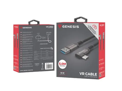 Кабел, Genesis Cable USB-C(M)->USB-A(M) 3.1 GEN 1, 5GB/S PD15W VR, 5m, Black - image 5