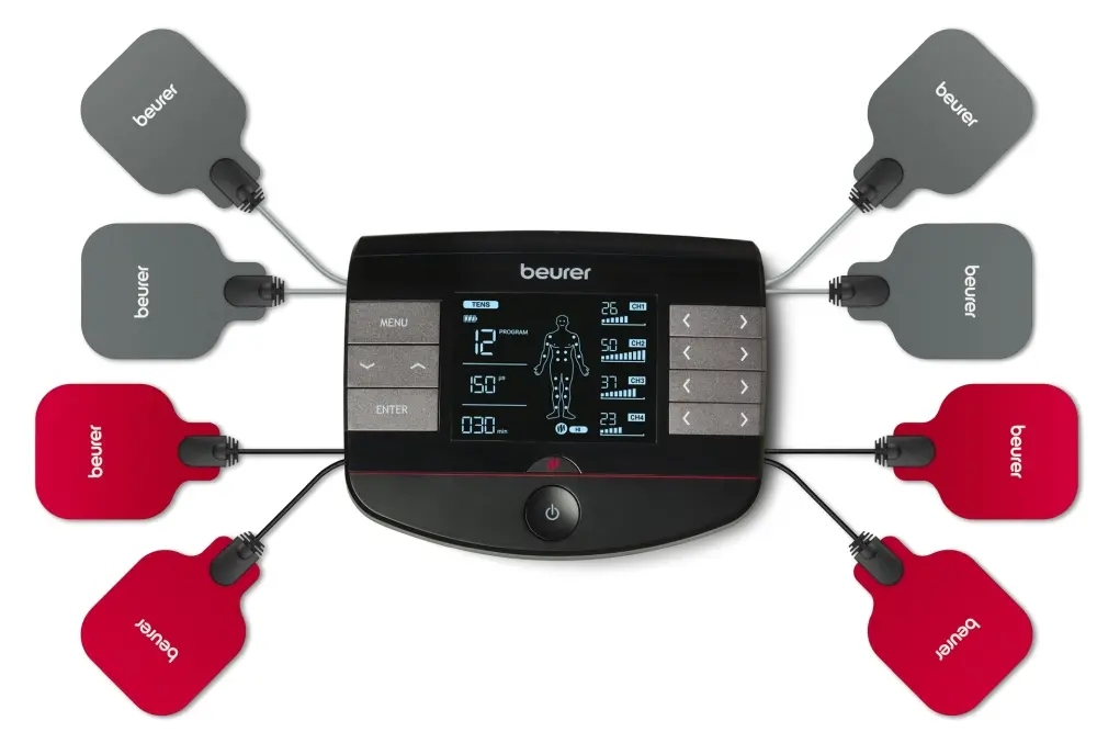 Aparat de masaj, Beurer EM 89 Heat Digital TENS/EMS device cu funcție de încălzire; funcție 4-în-1: TENS, EMS, masaj, încălzire; 4 canale reglabile