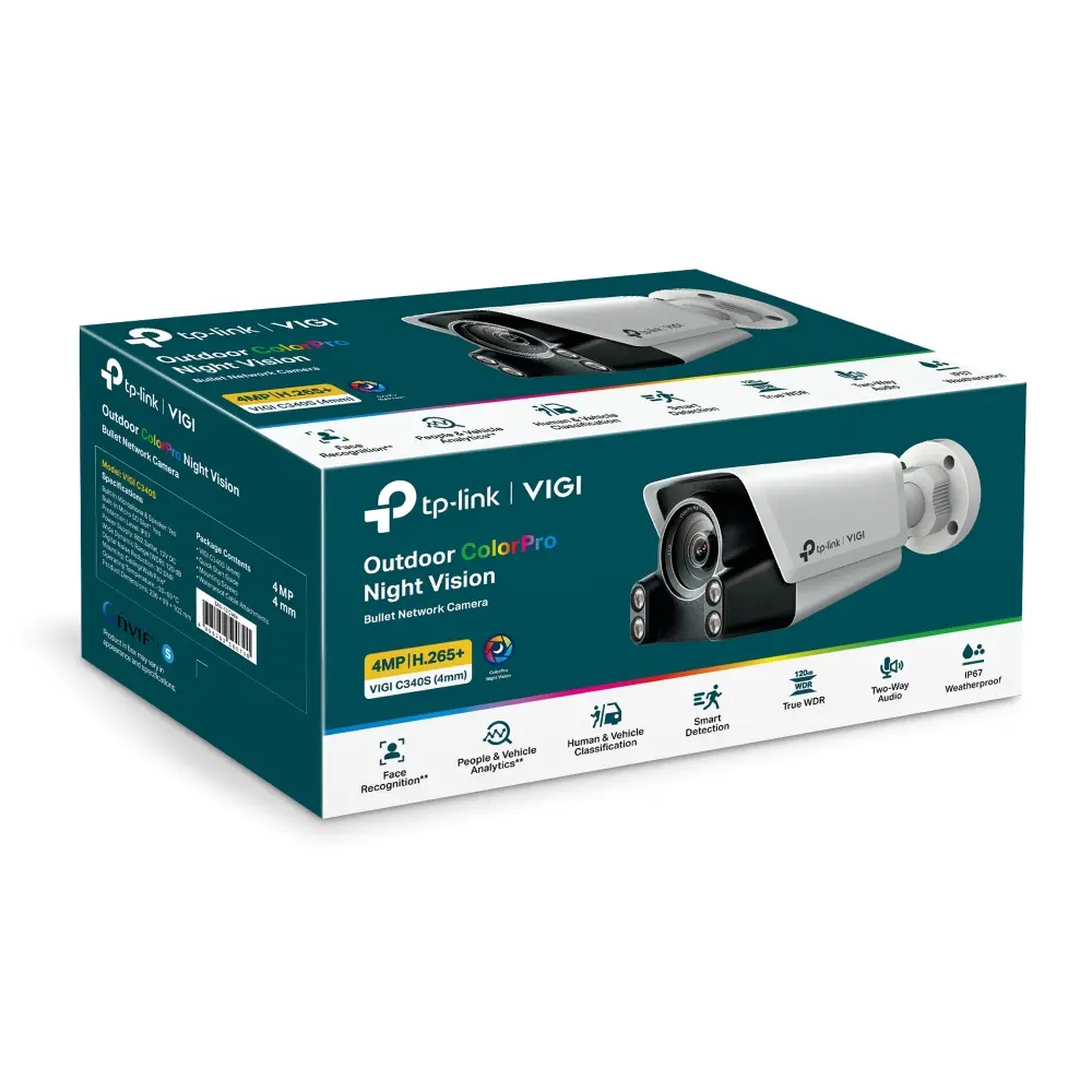 4MP Outdoor ColorPro Night Vision Bullet Network CameraSPEC: 4MP, 4mm Fixed Lens, 1/1.8” Progressive Scan CMOS, H.265+/H.265/H.264+/H.264, White LED, 25fps/30fps (2688x1520, 2560x1440, 2304x1296, 2048x1280, 1920x1080, 1280x720), IP67,Web, PoE/DC 12 - image 3