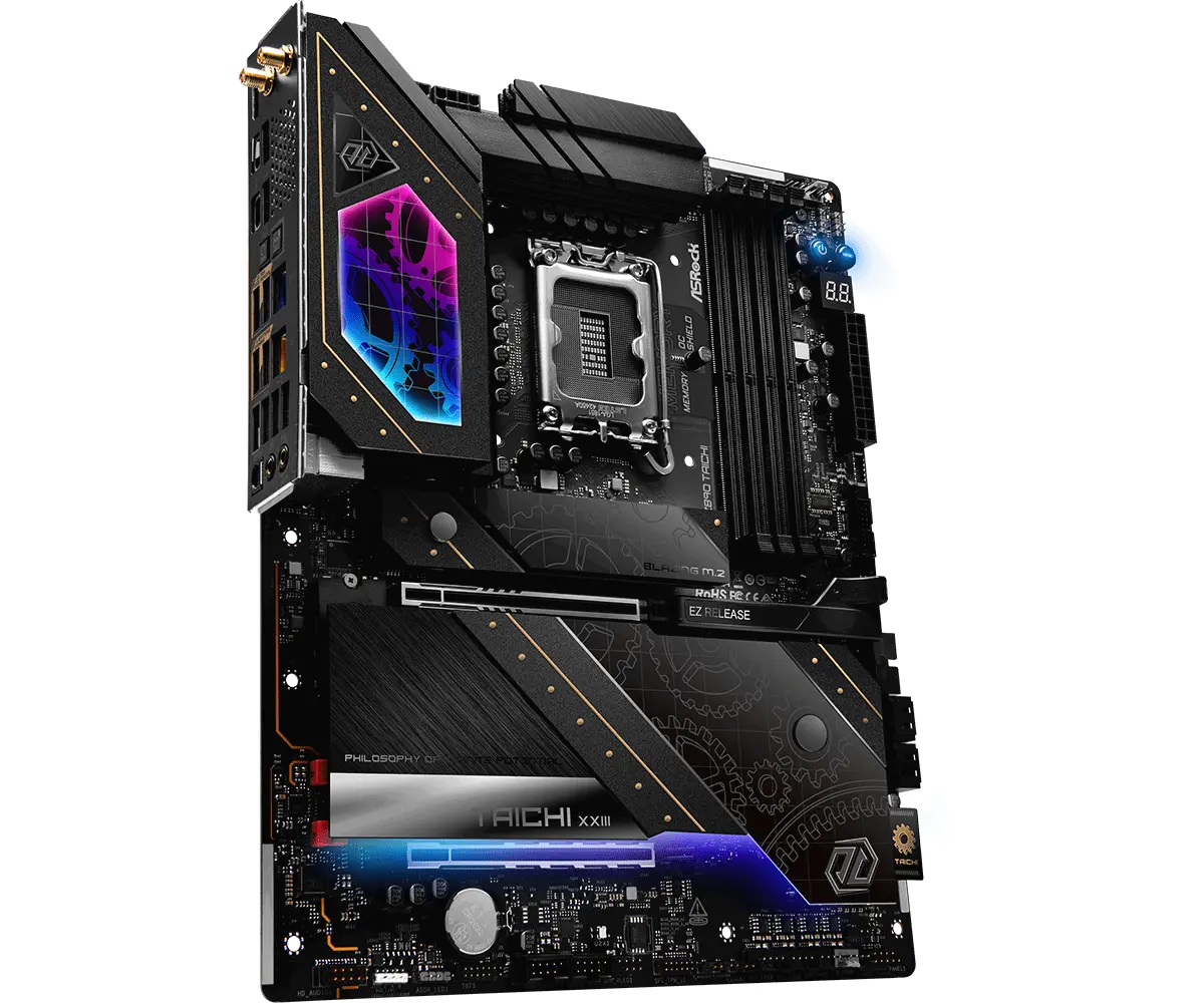 ASROCK MB Desktop Z890 Taichi, S1851, 4x DDR5, 1x PCIe 5.0 x16, 1x PCIe 4.0 x4, 1x Blazing M.2, 5x Hyper M.2, 4x SATA3, 3x USB-C, 12x USB 3.2, 6x USB 2.0, 2x RJ-45 2.5GB / 5GB Lan, 802.11ax Wi-Fi 7 + Bluetooth 5.4, 1x SPDIF, ATX - image 1