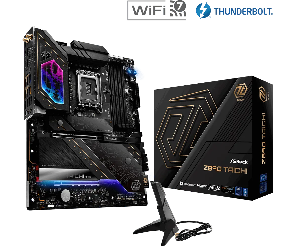 ASROCK MB Desktop Z890 Taichi, S1851, 4x DDR5, 1x PCIe 5.0 x16, 1x PCIe 4.0 x4, 1x Blazing M.2, 5x Hyper M.2, 4x SATA3, 3x USB-C, 12x USB 3.2, 6x USB 2.0, 2x RJ-45 2.5GB / 5GB Lan, 802.11ax Wi-Fi 7 + Bluetooth 5.4, 1x SPDIF, ATX - image 3