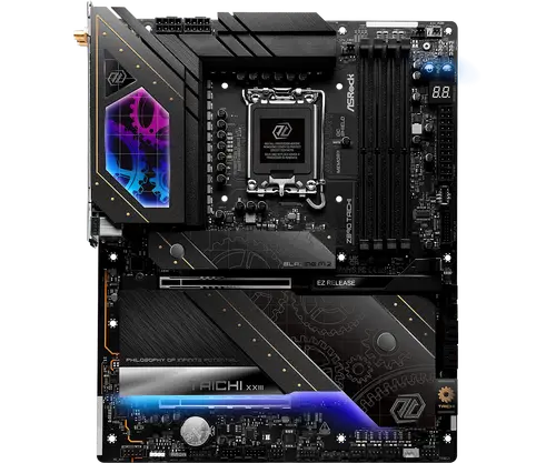 ASROCK MB Desktop Z890 Taichi, S1851, 4x DDR5, 1x PCIe 5.0 x16, 1x PCIe 4.0 x4, 1x Blazing M.2, 5x Hyper M.2, 4x SATA3, 3x USB-C, 12x USB 3.2, 6x USB 2.0, 2x RJ-45 2.5GB / 5GB Lan, 802.11ax Wi-Fi 7 + Bluetooth 5.4, 1x SPDIF, ATX