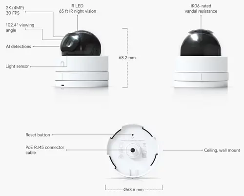 Ubiquiti UVC-G5-Dome-Ultra compact and tamper-resistant 2K HD PoE camera with night vision designed for low-profile indoor security, 2K (4MP) video resolution, Ultra-wide viewing angle (102.4°) - image 5