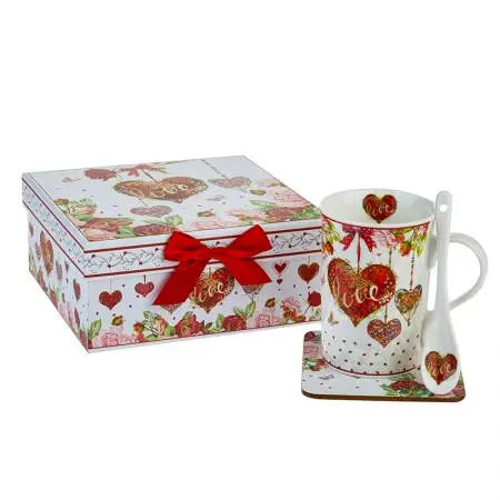 Ceașcă din porțelan pentru cafea/ceai și linguriță - Inimă - image 2