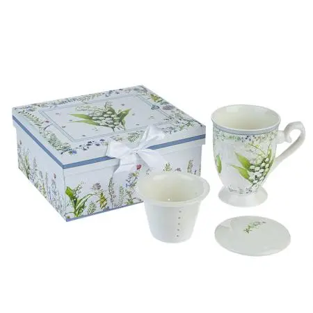 Ceașcă din porțelan pentru cafea/ceai și linguriță - Lăcrămioară - 4