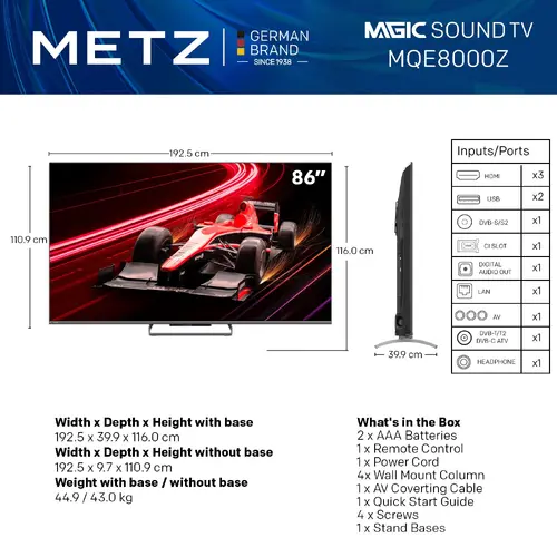 Телевизор METZ 86MQE8000Z, 86"(217 см), QLED, Google TV, 4K/UHD, 144Hz - image 1