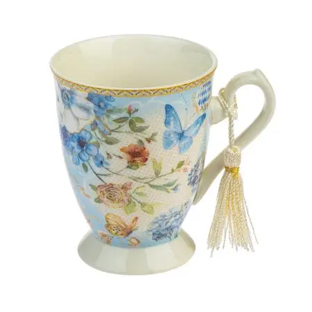 Ceașcă din porțelan pentru cafea/ceai - Flori și fluturi