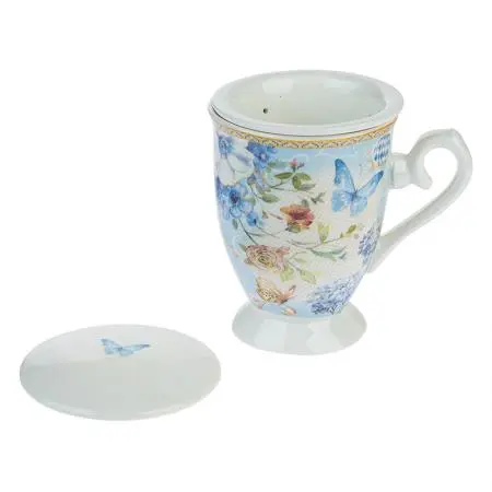 Ceașcă din porțelan pentru cafea/ceai - Flori și fluturi - image 1