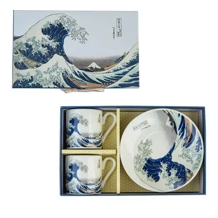 Set de cești și farfurioare din porțelan pentru cafea - Valul Hokusai - image 4