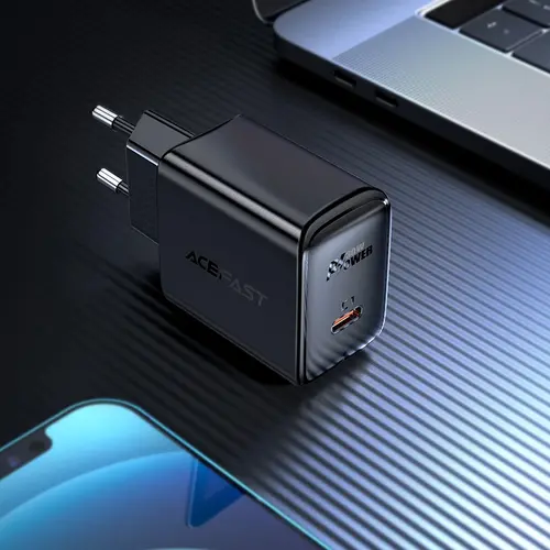Acefast Универсално зарядно за стена Charger Wall GaN PD30W - A21 - USB-C x 1, Black - image 3