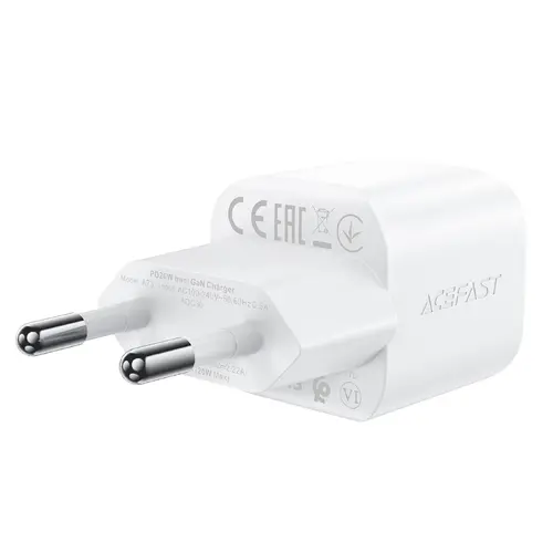 Acefast Универсално зарядно за стена Charger Wall GaN PD20W - A73 Mini with 1.2m cable - USB-C x 1, White - image 2