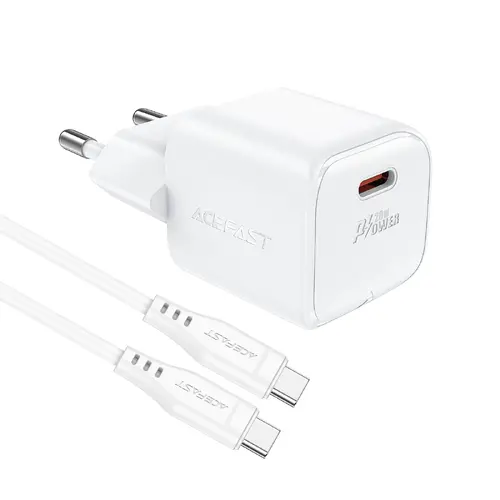 Acefast Универсално зарядно за стена Charger Wall GaN PD20W - A73 Mini with 1.2m cable - USB-C x 1, White - image 3
