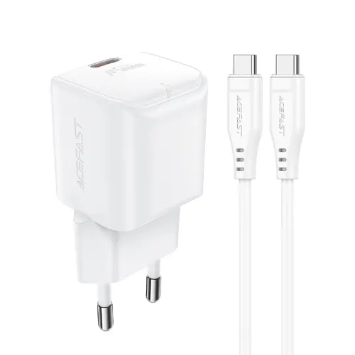 Acefast Универсално зарядно за стена Charger Wall GaN PD20W - A73 Mini with 1.2m cable - USB-C x 1, White