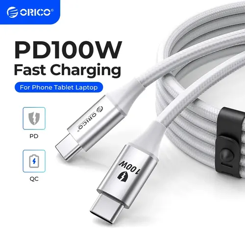 Orico καλώδιο USB C-to-C PD 100W φόρτισης 1.0m λευκό - CDX-100CC-WH - 12
