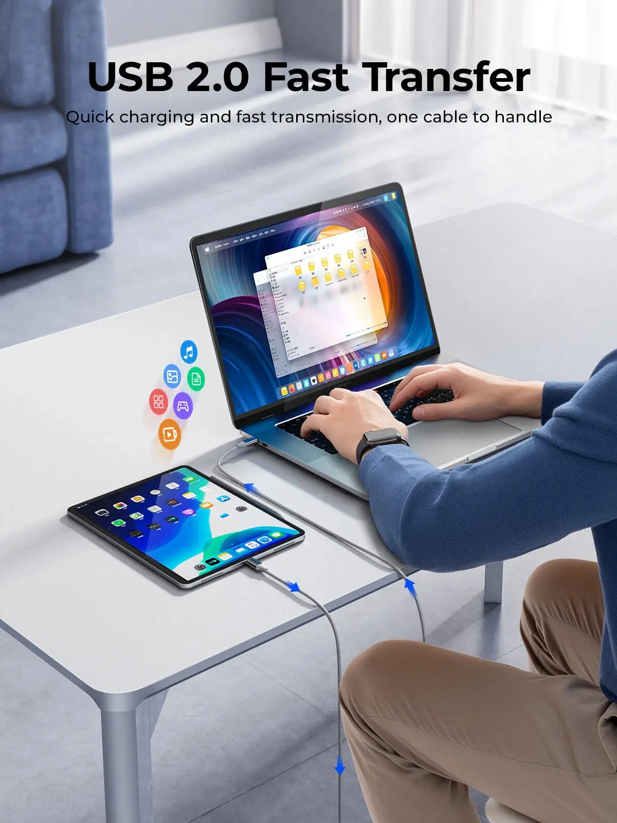 Orico кабел Cable USB C-to-C PD 100W Charging 1.0m White - CDX-100CC-WH - image 6