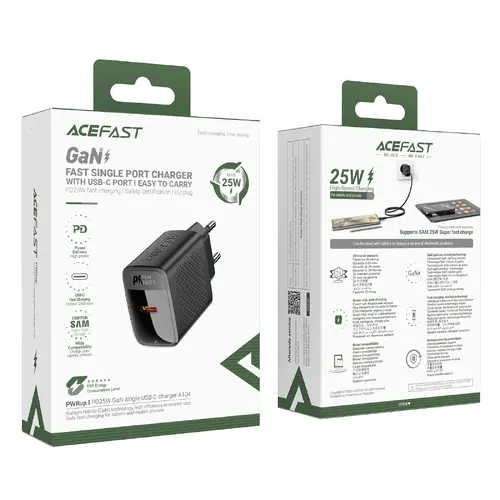 Acefast Универсално зарядно за стена Charger Wall GaN PD25W - A104 - USB-C x 1, Black - image 6