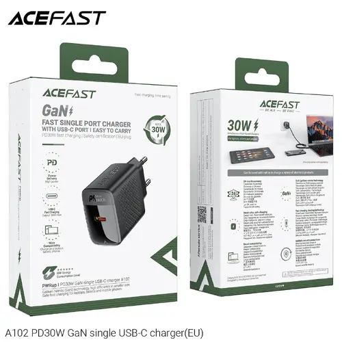 Acefast Универсално зарядно за стена Charger Wall GaN PD30W - A102 - USB-C x 1, Black - image 6