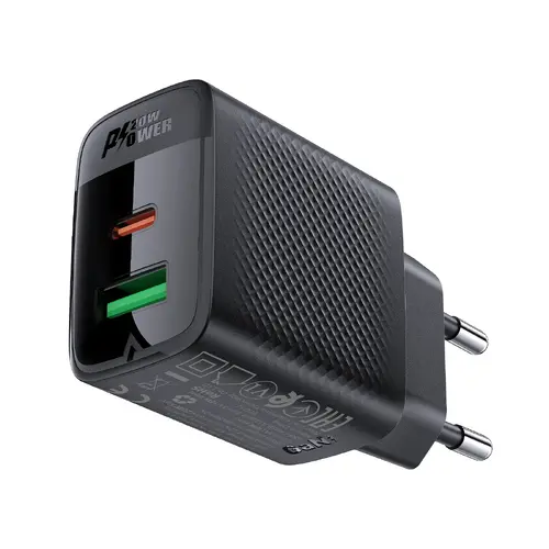 Acefast Универсално зарядно за стена Charger Wall GaN PD 20W - A78 - USB-C x 1, USB-A x 1, Black - image 1