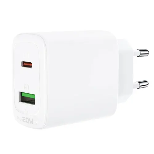 Acefast Универсално зарядно за стена Charger Wall GaN PD20W - A25 - USB-C x 1, USB-A x 1, White - image 3