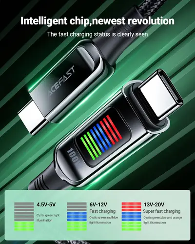 Acefast Кабел USB-C to USB-C Cable 100W 1.2m with LED display - C7-03 - Black - image 2