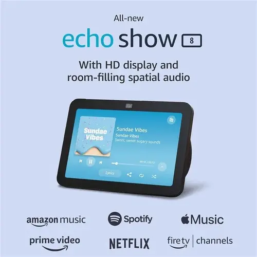 Смарт тонколона Amazon Echo Show 8 (Gen 3), Сензорен екран, Гласов асистент, Черен - image 1