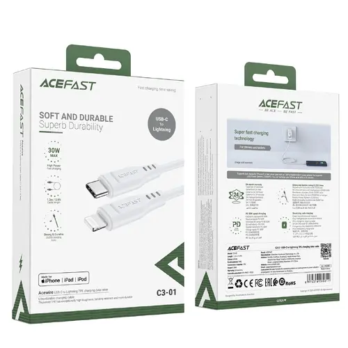Acefast Кабел USB-C to Lightning Cable 30W 1.20m MFI Certified TPE - C3-01 - White - image 8