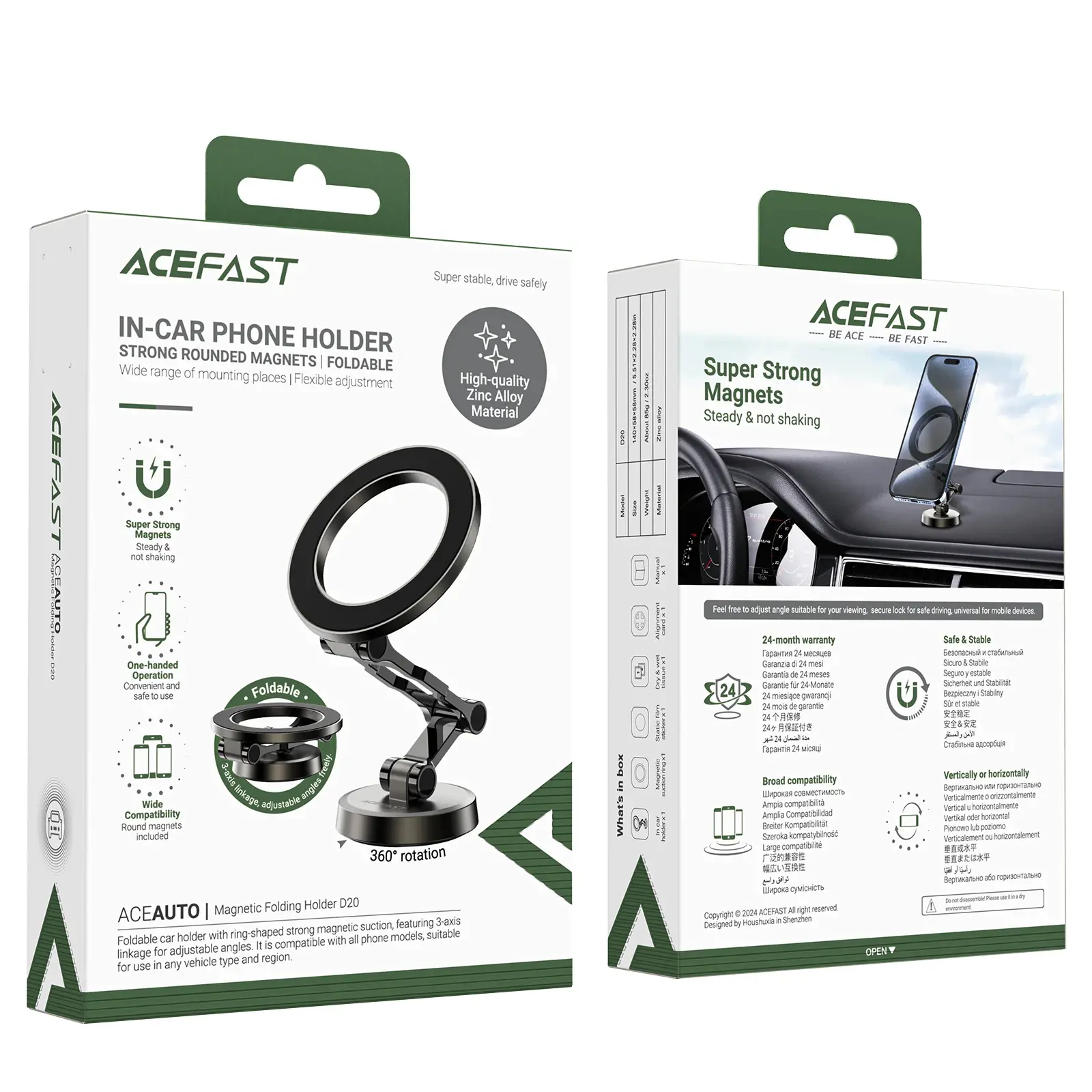 Acefast Стойка за телефон за кола Car phone holder - Metal, Magnetic Ring, 360 deg - D20 - Grey - image 9