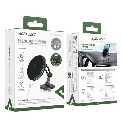 Acefast Зареждаща стойка за телефон за кола Car phone holder - MAG-Charging 15W, Metal, Magnetic Ring, 360 deg, Foldable  - D30 - Black - image 6