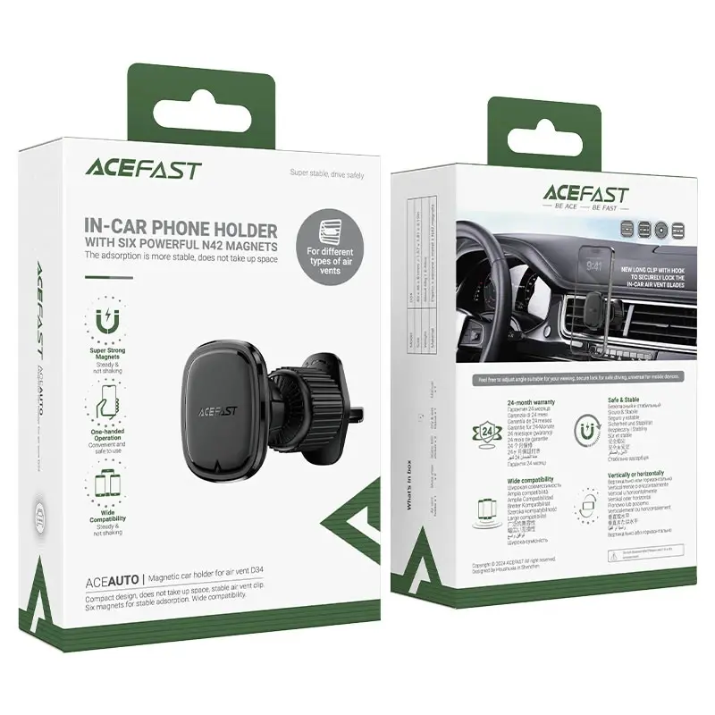 Acefast Стойка за телефон за кола Car phone holder - for outlet, Magnetic - D34 - Black - image 7