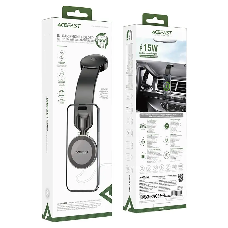 Acefast Стойка за телефон за кола Car phone holder - Magnetic Charging, 360 degree - D37 Black - image 7